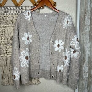 Beige Flower Cardigan Sweater